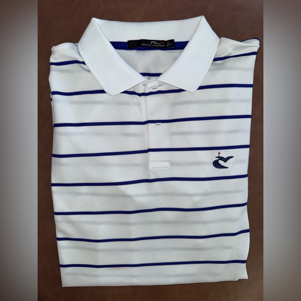 RLX Ralph Lauren White Polo with Navy Stripes